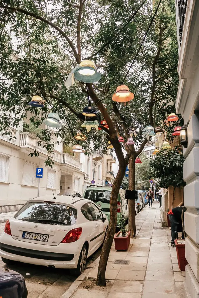 Cute lamps haning in the streets in Athens - Easter is not the best time to visit Athens
