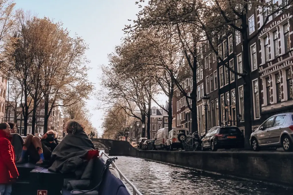 View of canals from boat in Amsterdam