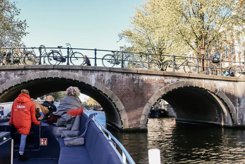 View of canal from boat in Amsterdam