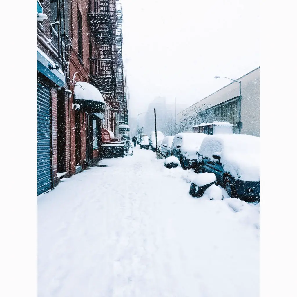 NYC street covered in snow