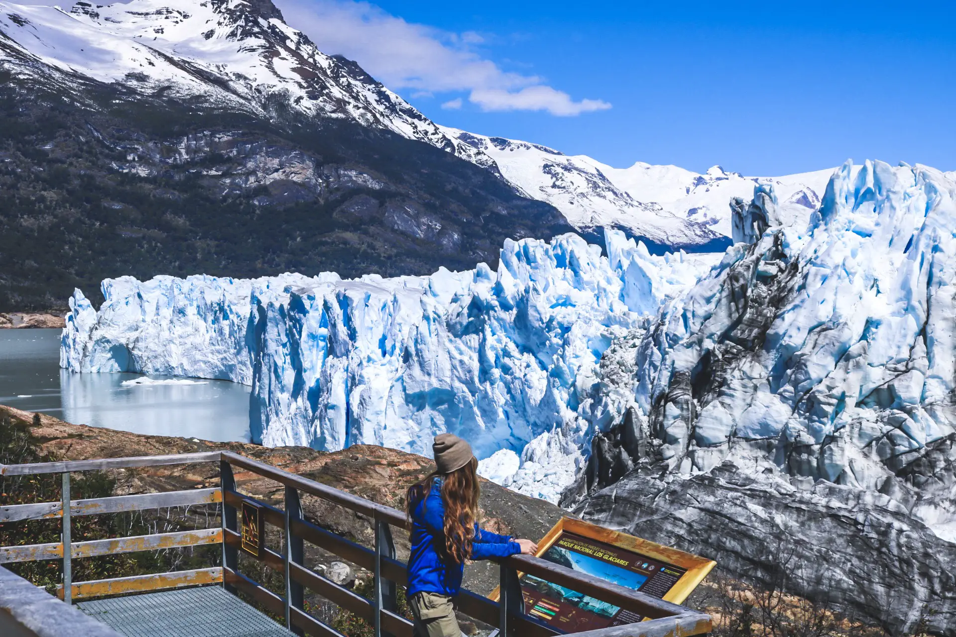 girl in front of Petito Moreno glacier in Argentina
