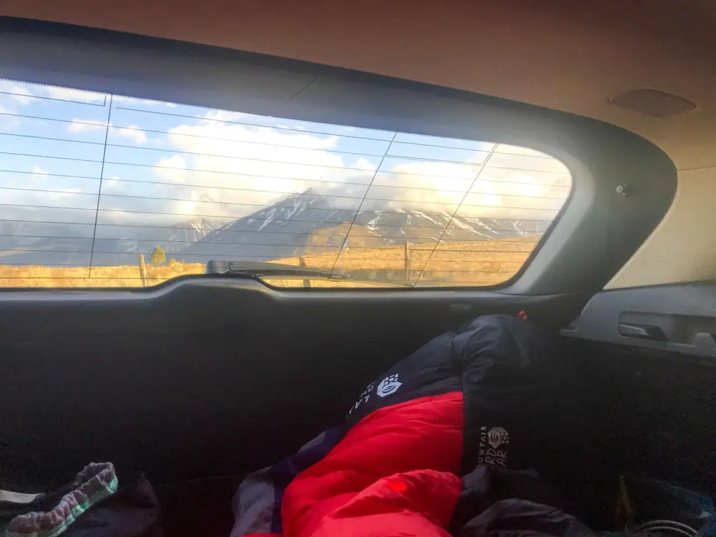 view of mountains taken from inside car